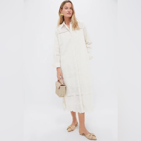 NWT Tuckernuck Pomander Place Ivory Eyelet Griffin Shirt Midi Dress Sz XS - Picture 11 of 14